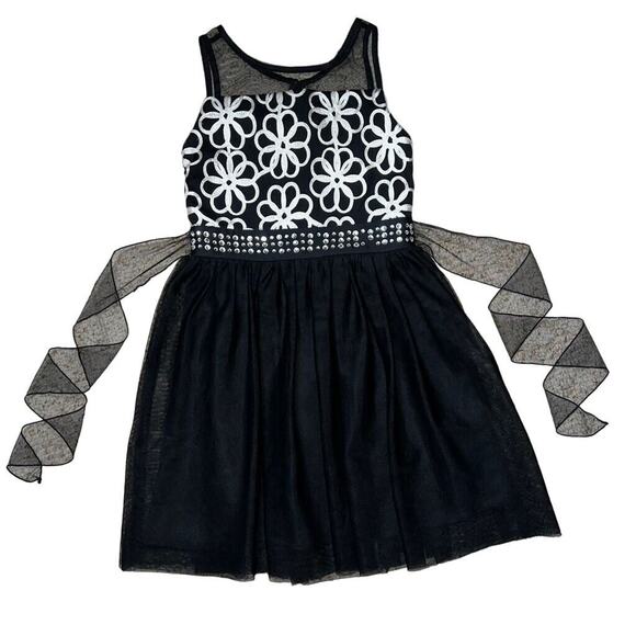 Amy Byer Girls Party Dress Formal Sleeveless Floral Black Silver Size 7 - Picture 1 of 10